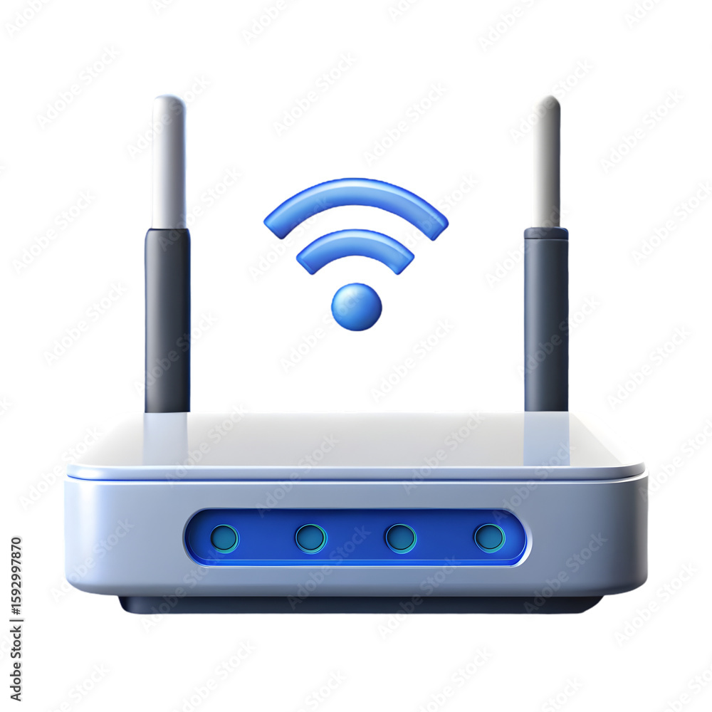 Poster wifi router internet front view 3d rendering icon illustration on transparent background network tec
