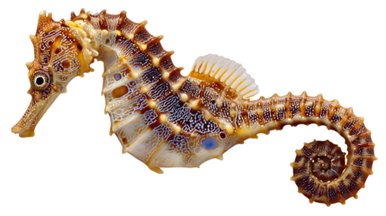 Brown Seahorse with Blue Markings Aquatic Animal Marine Life Ocean Creature Underwater