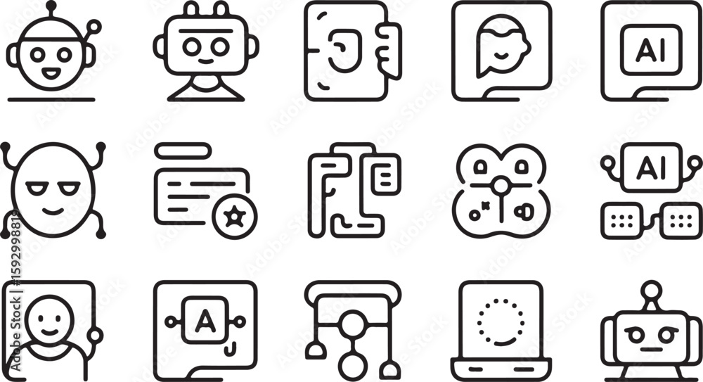 Fototapete Diverse collection of artificial intelligence and robot icons machine learning