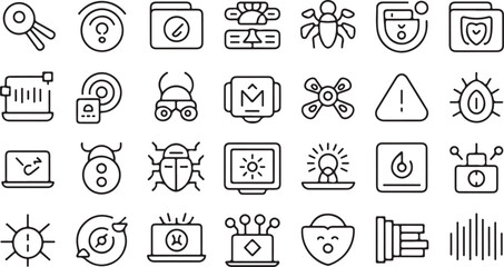 Cybersecurity icons depicting digital security and threats protection