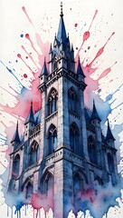 Watercolor castle painting art print, fantasy castle illustration, fairytale castle art