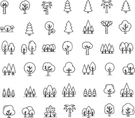Vector Set of Different Style Trees in Flat and Minimal Design