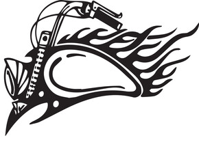 Flaming Motorcycle Gas Tank and Handlebars