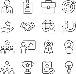 Employer branding editable stroke outline icons set isolated on white background flat vector illustration