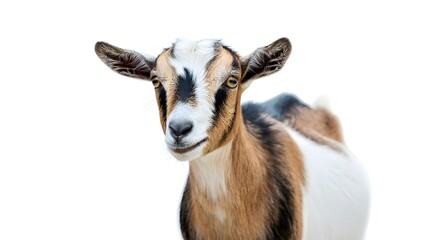 Goat isolated white background close up portrait farm animal livestock mammal caprine