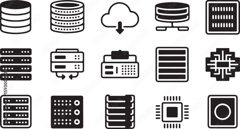Poster server technology and data storage icons database cloud