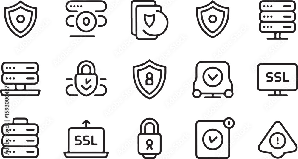 Poster security icons shield lock server s l certificate and warning vector
