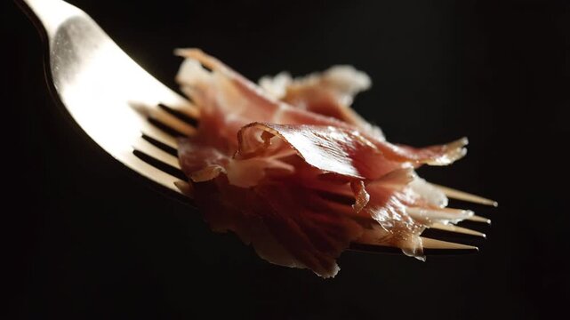 jamon slice on fork, ham