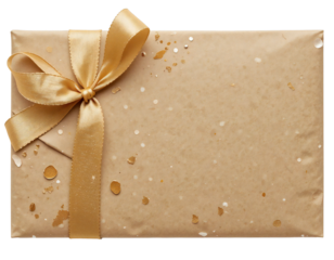 Old vintage paper card with a red ribbon bow, perfect for a Christmas or birthday gift with transparent isolated background ,Png