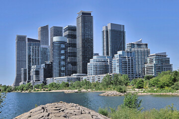 Neighborhood of modern high rise apartment buildings