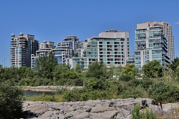 Neighborhood of modern high rise apartment buildings