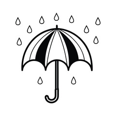 Simple Line Art Illustration of an Umbrella with Raindrops Black and White Design for Weather Concepts Suitable for Icons Stickers and Coloring Pages for Kids