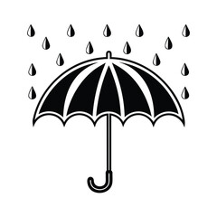 Black and white umbrella with rain drops illustration representing protection weather and design elements for graphics icons and minimalist artwork on a clean background