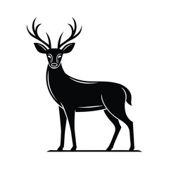 Elegant Black Deer Silhouette Illustration on White Background Featuring a Majestic Buck with Antlers Ideal for Wildlife Nature and Design Projects Vector Art