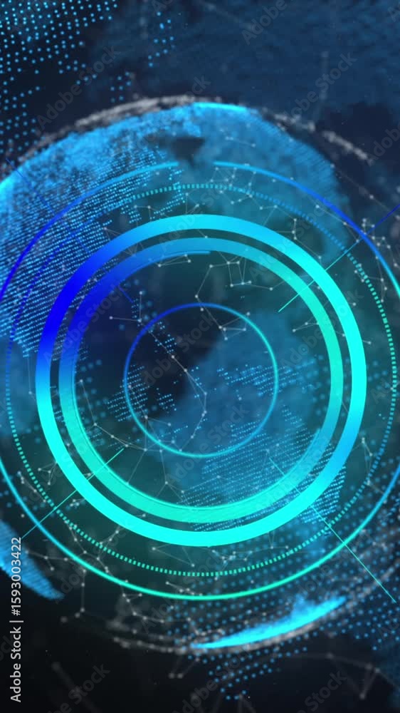 Aufkleber animation of network of connections and scope scanning over spinning globe on blue background