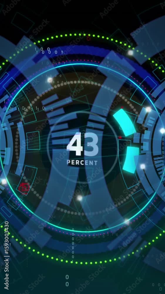 Poster animation of loading circle with percents over scope scanning
