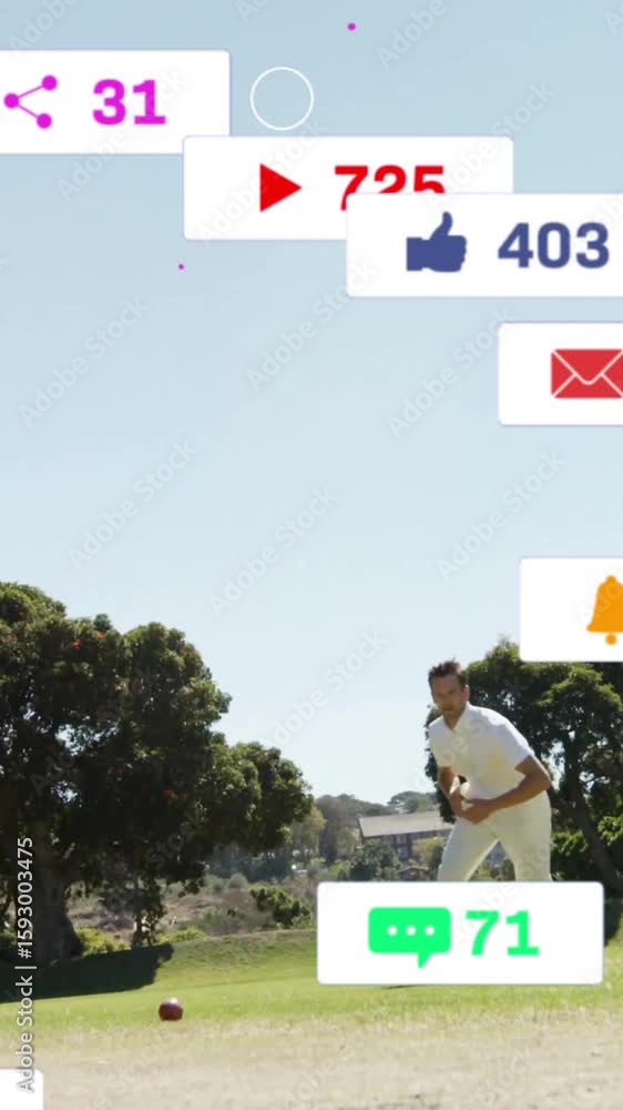 Poster animation of digital data processing over diverse cricketers on field