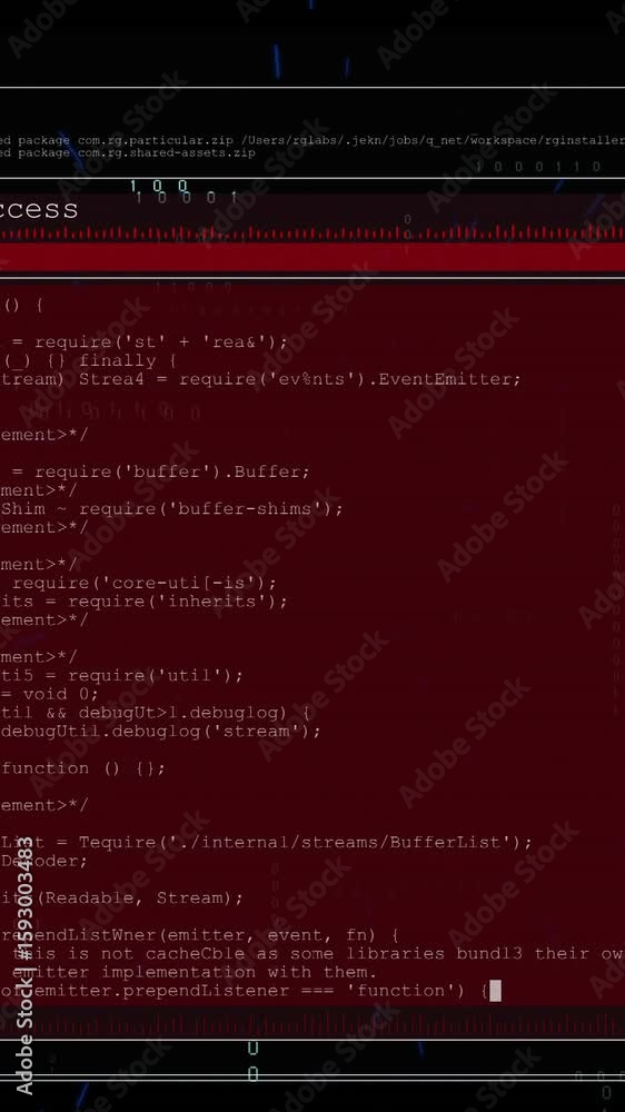 Poster animation of data processing on interface with red and black background
