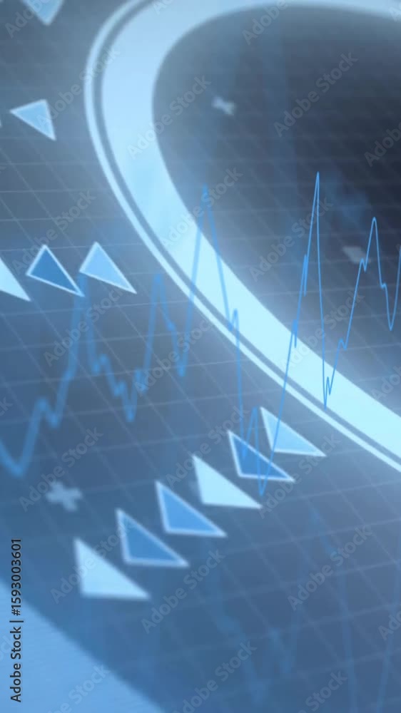 Poster animation of futuristic digital interface with graphs and patterns in blue tones