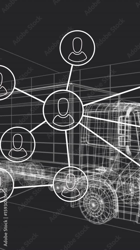 Aufkleber network of connections and data processing animation over truck wireframe
