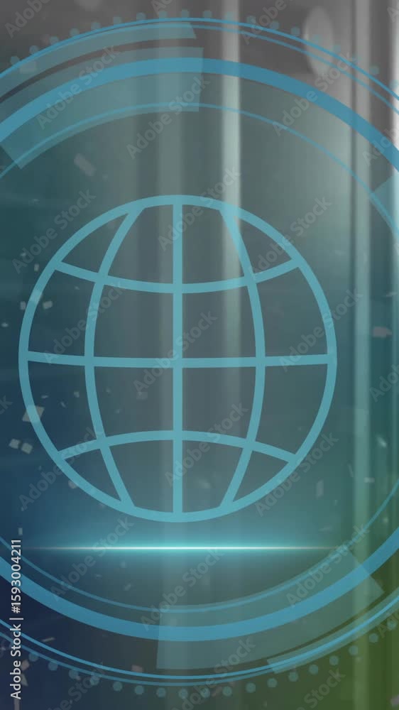 Poster animation of globe and data processing over computer servers