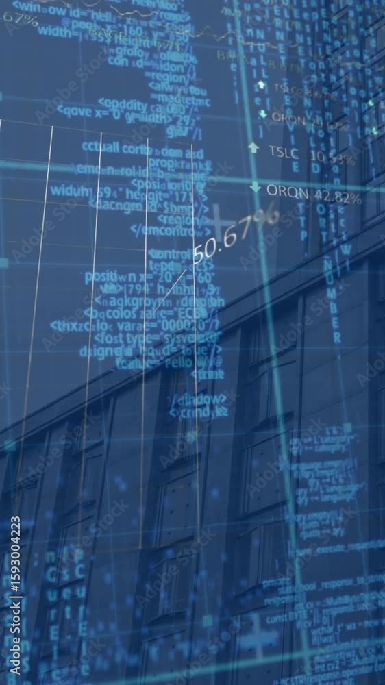 Poster animation of data processing over cityscape