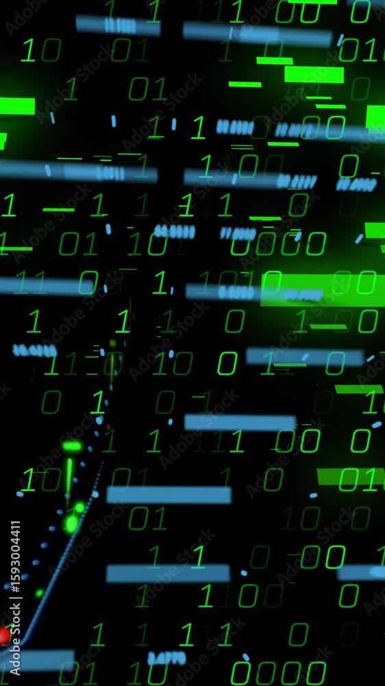 Poster Binary code and data graph animation over green and black background