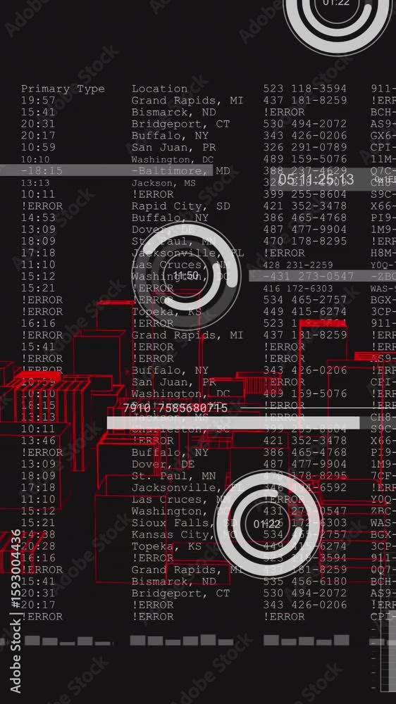 Poster animation of digital data with analytics overlaying red cityscape, featuring graphs
