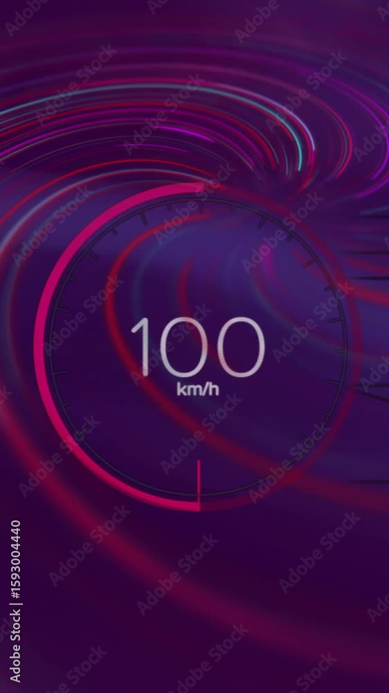Poster dashboard animation displaying speed, battery usage, and distance in vibrant colors