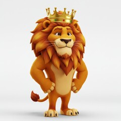 Regal Cartoon Lion King in Golden Crown