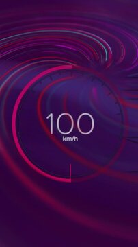 Dashboard animation displaying speed, battery usage, and distance in vibrant colors