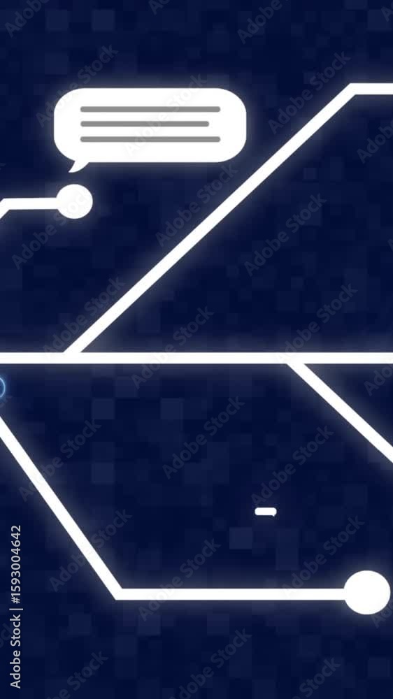 Poster animation of computer circuit board with icons on blue background