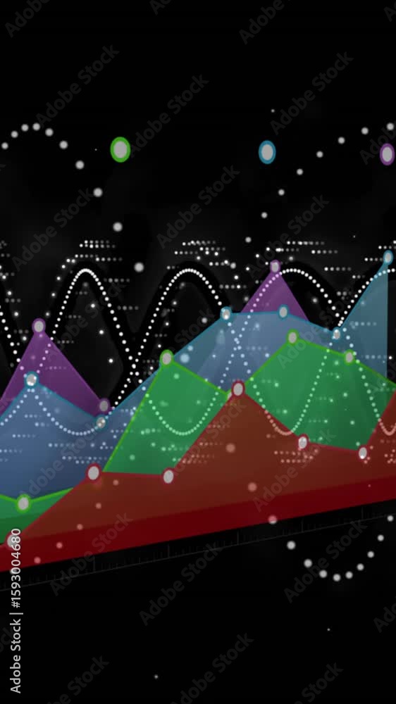  colorful 3d graph with data points and wave patterns, data analysis animation