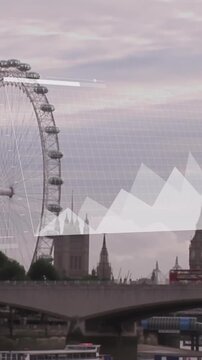 Animation of financial data processing over london cityscape