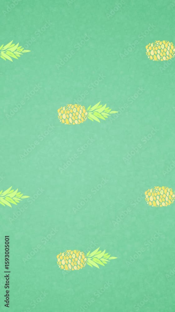 Aufkleber animation of single pineapples floating on green background