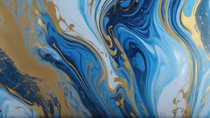 Light blue and gold abstract marble swirl fluid background