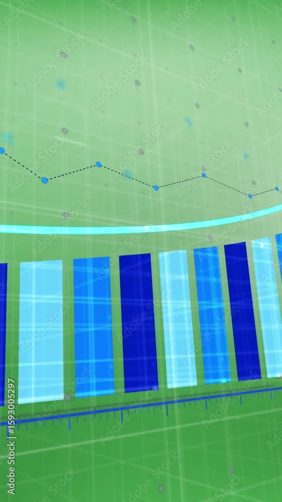 Poster animation of financial data processing over green background