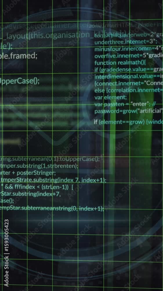 Poster Animation of programming language, cyber security, message icons over data server systems