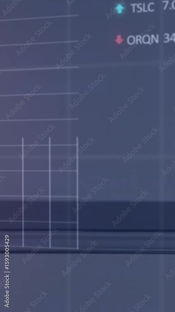 Poster animation of statistical and stock market data processing against close up of a smartphone