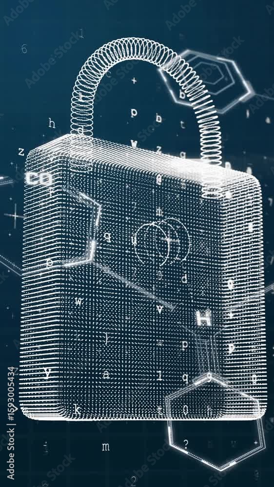 Poster animation of scientific data processing over padlock