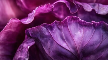 Close-up view of vibrant purple cabbage leaves.