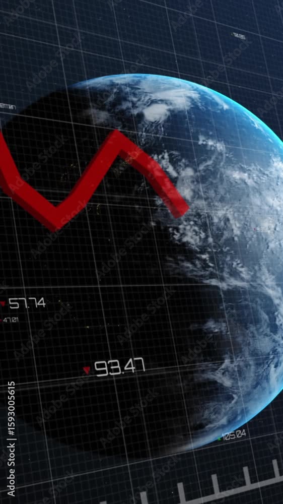 Poster animation of financial data processing over globe