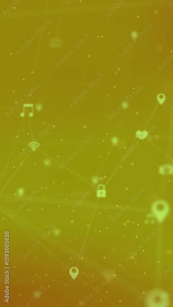 Poster animation of network of connections with icons on orange background