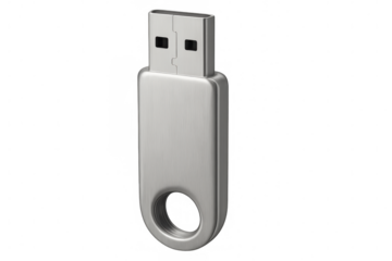 Close-up of a silver usb flash drive, isolated on a transparent background, ready for data storage and transfer