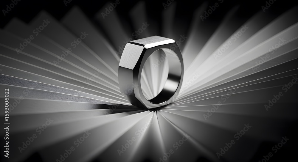 Aufkleber a monochrome studio shot showcasing a metallic ring placed on a stylized background with radial line