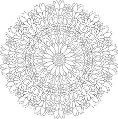 Geometric Floral Flower Botanical Detailed Mandala Adult Coloring Page Intricate Circular Pattern Zentangle