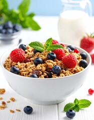 Healthy breakfast of granola with berries