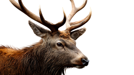 Noble Stag Portrait with Antlers Isolated on Transparent Backdrop Wildlife Photography