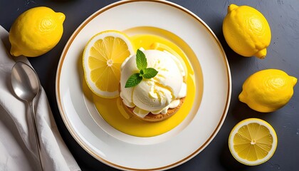 Lemon ice cream dessert on a plate