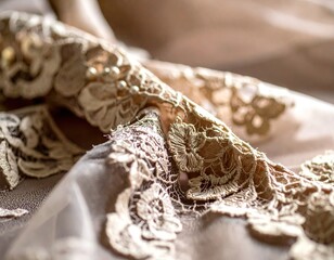 Close-up of delicate beige lace overlay